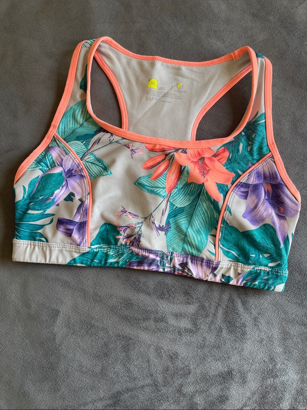 Xersion Floral Racerback Swim Top in Coral Trim and Teal